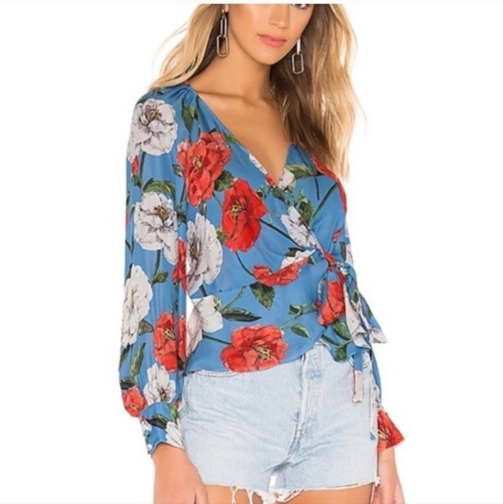 PARKER Sheridan silk blend floral wrap top women’s Small